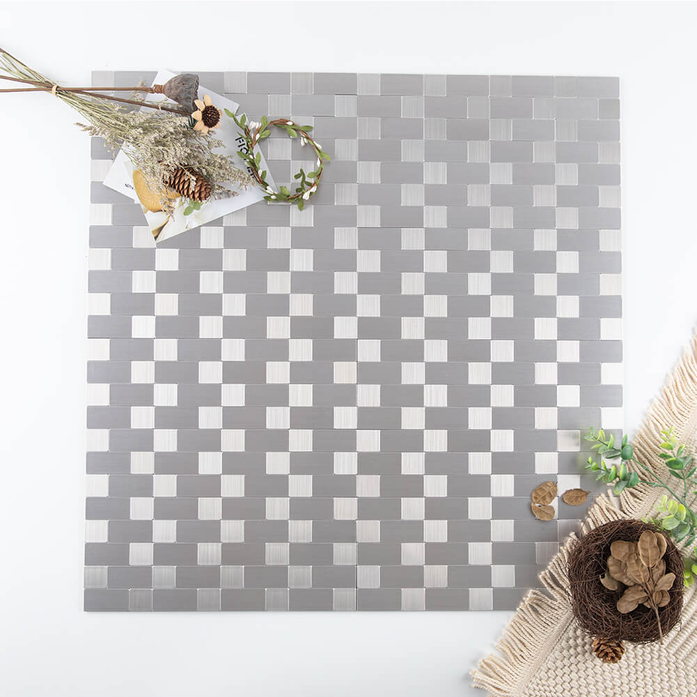 5-Pack Peel and Stick Tile Backsplash Stainless Steel Surface Metal Tile